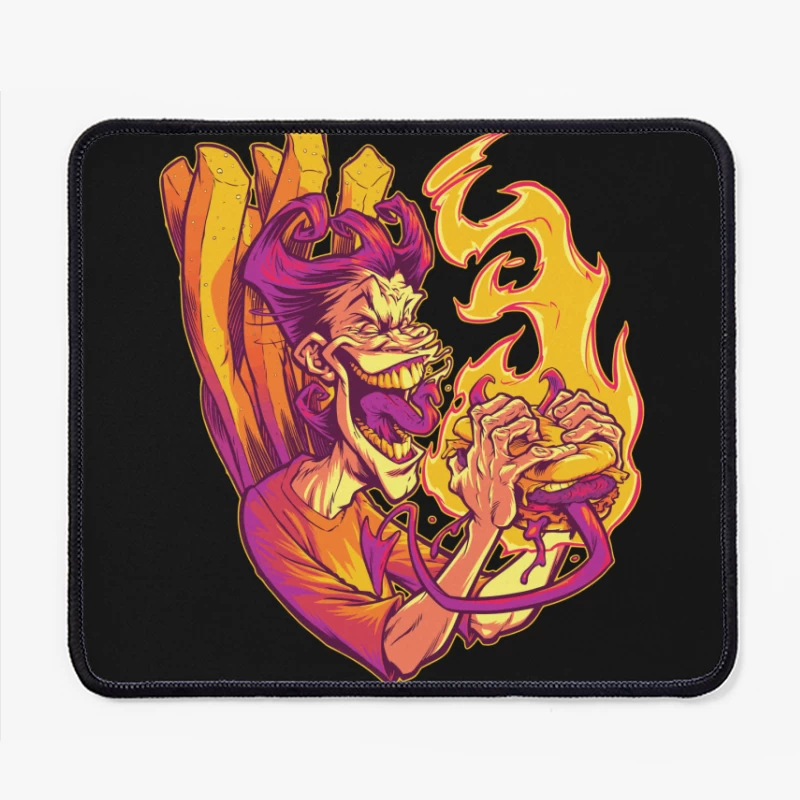 Flaming Burger Delight Mouse Pad