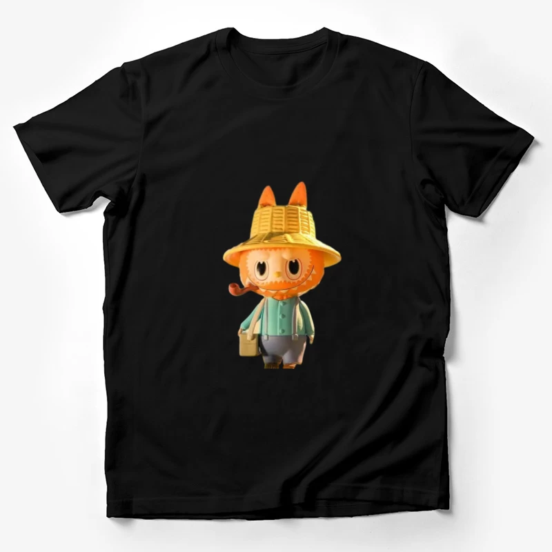 Cartoon Katze mit Strohhut und Pfeife Herren T-Shirt