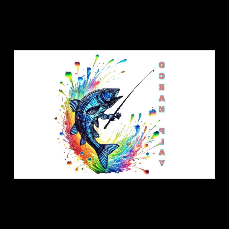 Rainbow Fish Splash: Artistic Fishing Adventure Travel Mug