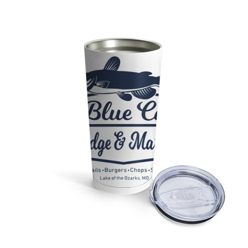 Blue Cat Lodge & Marina Restaurant Logo at Lake of the Ozarks Travel Mug