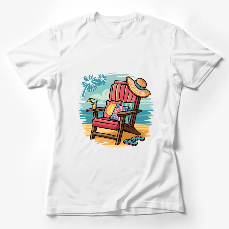 Relaxing Beach Chair Setup with Summer Accessories Female T-Shirt