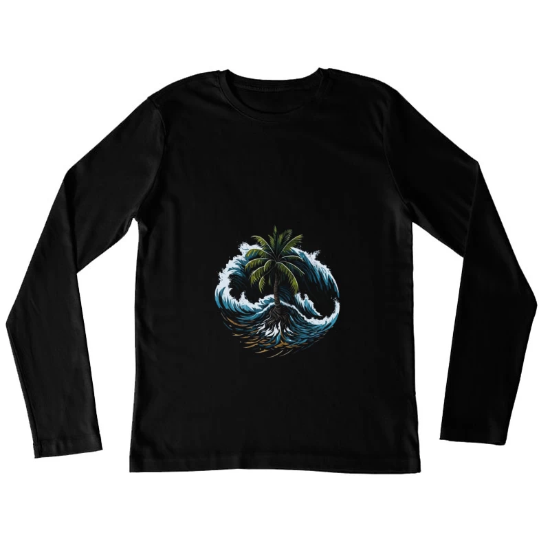 Tropical Island Wave Design Female Long Sleeve T-Shirt