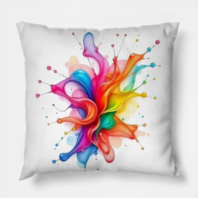 Vibrant Rainbow Watercolor Splash Abstract Art Throw Pillow