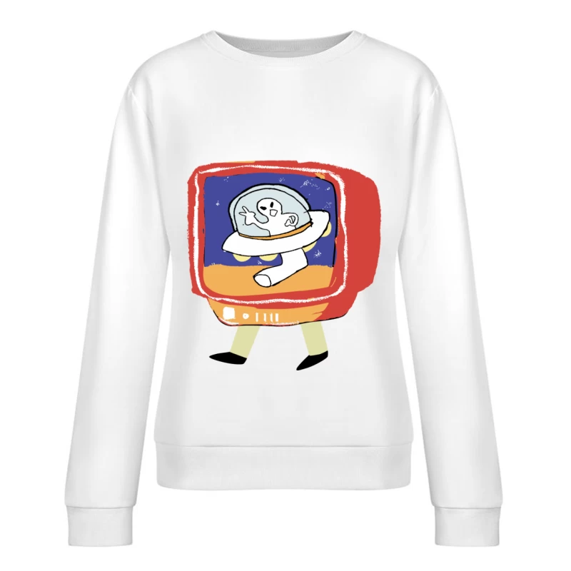 Astronaut auf vintage Fernseher Damen Pullover Sweatshirt