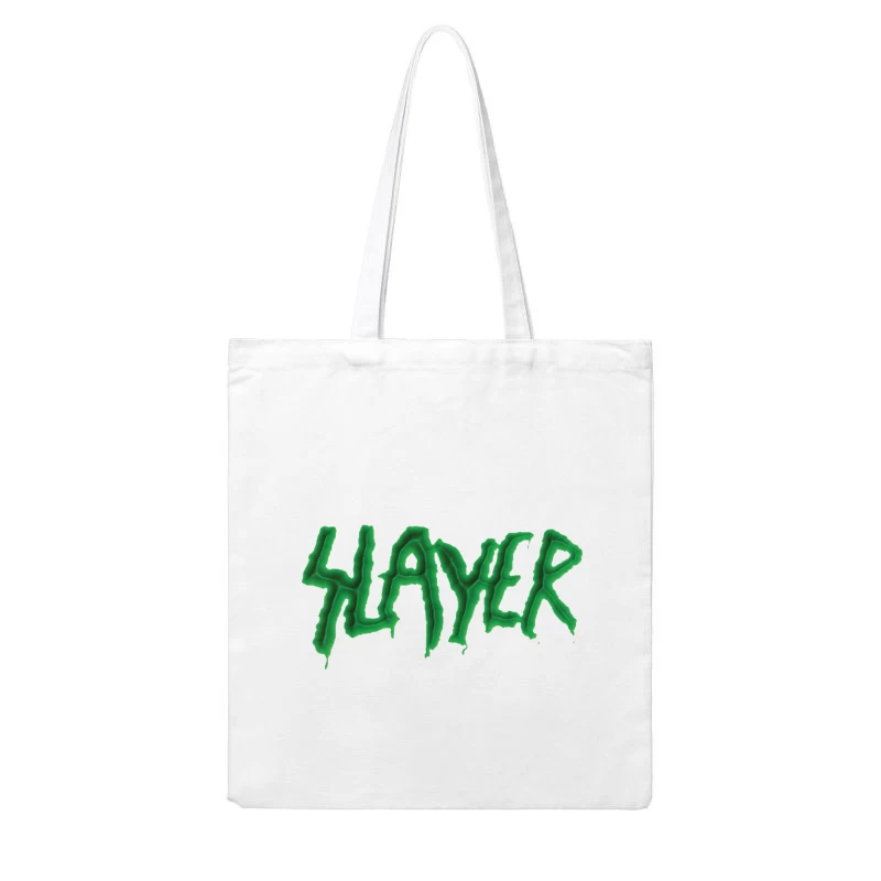 Green Horror-Style Dripping Text "SLAYER" Cotton Tote Bag