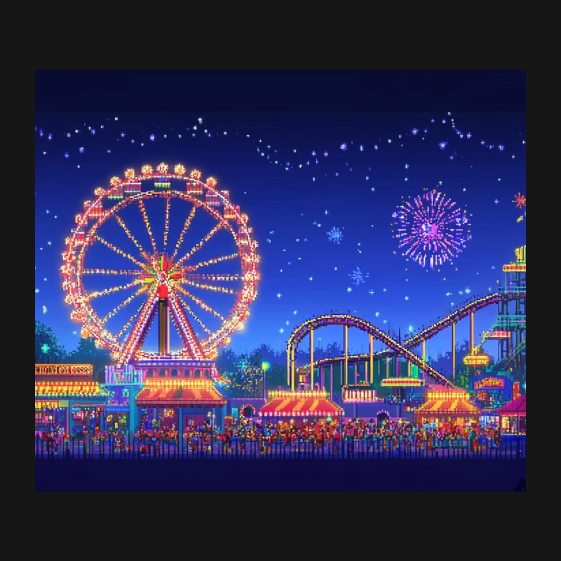 Illuminated Amusement Park at Night with Fireworks Mouse Pad