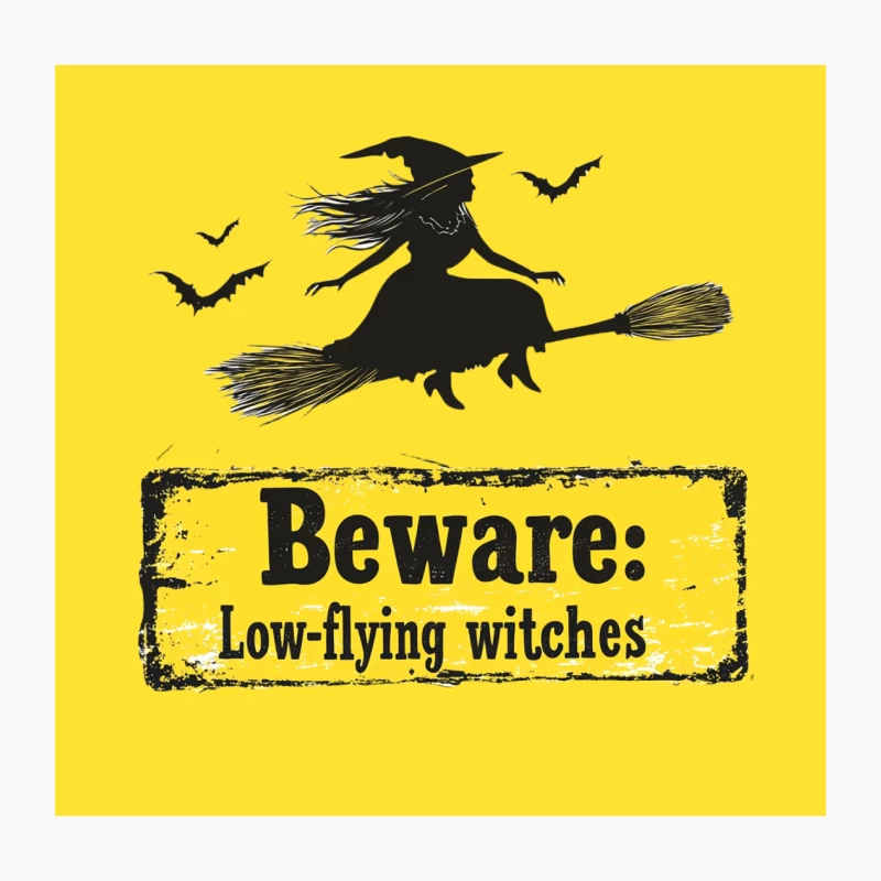 Beware of Low-Flying Witches: A Humorous Halloween Warning Throw Pillow