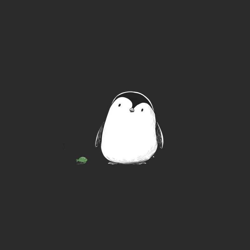 Cute Minimalist Cartoon of Penguin Meeting Beetle Baseball Cap