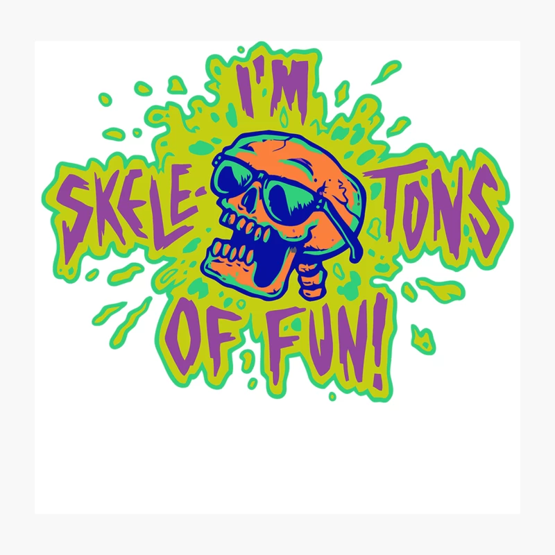 Colorful Graffiti Skull: Skeletons of Fun Typography Throw Pillow