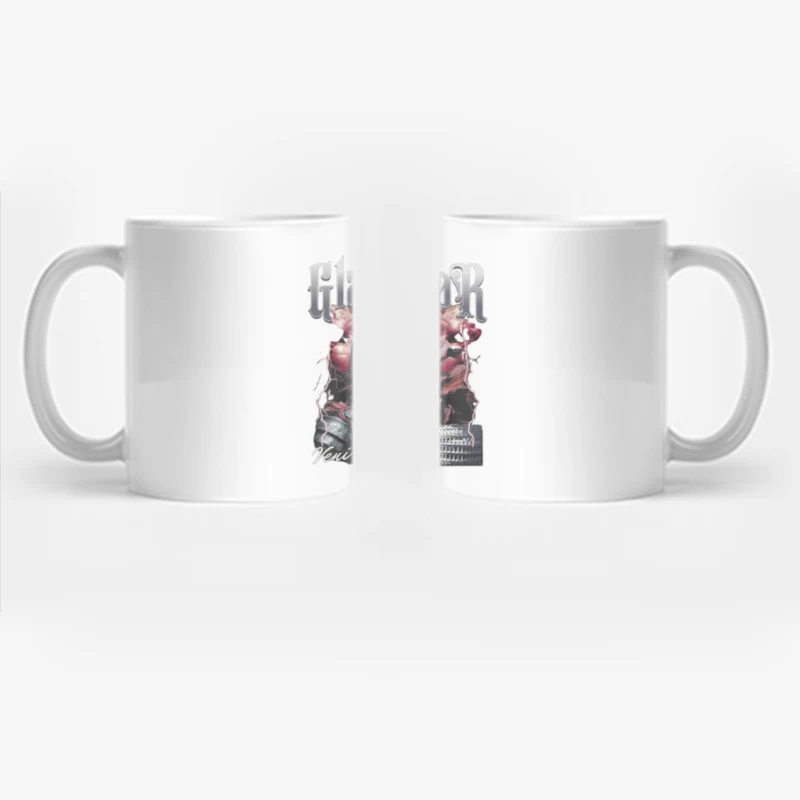 Dramatic Gladiator Warrior with Roman Colosseum in Blood Red Mist Coffee Mug