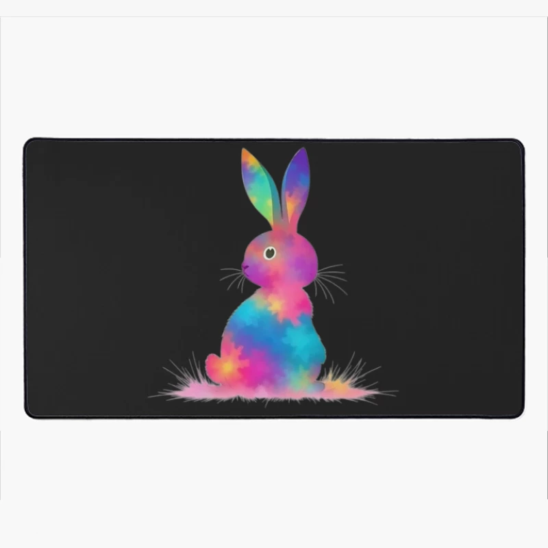 Whimsical Rainbow Watercolor Bunny Illustration Desk Mat