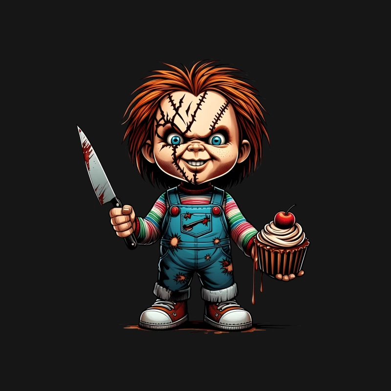 Chucky: Creepy Cartoon Horror Doll with Knife and Cupcake Female Long Sleeve T-Shirt