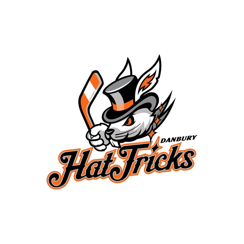 Danbury Hat Tricks Hockey Team Logo with Rabbit Mascot Throw Pillow