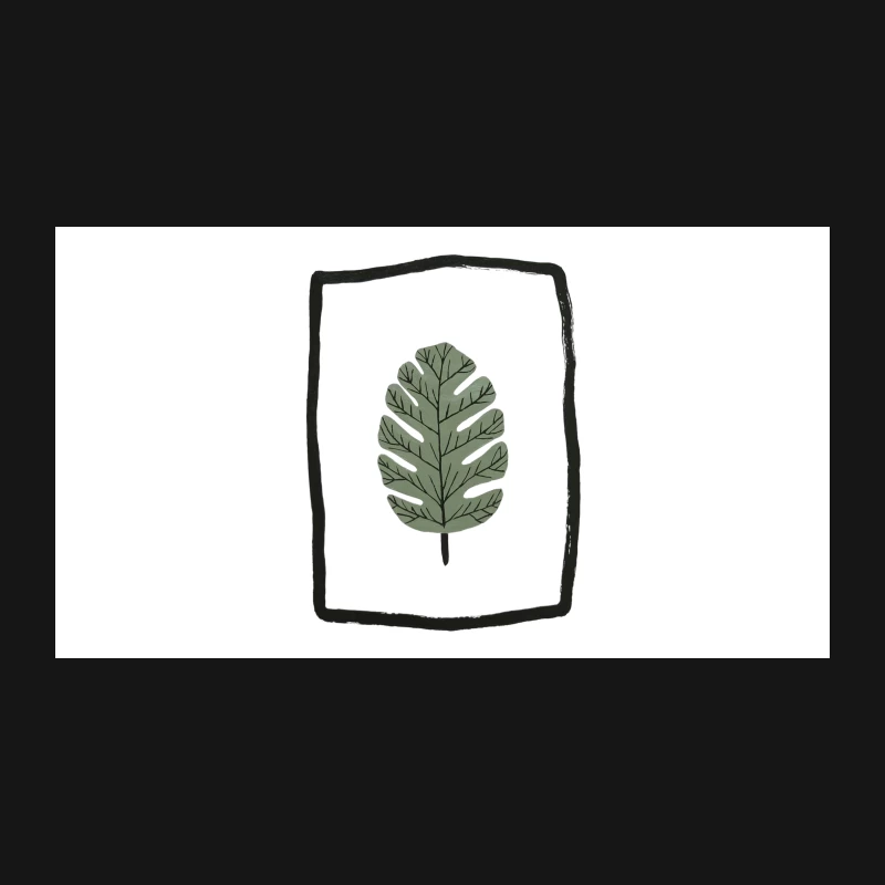 Minimalist Green Leaf Sketch: Framed Botanical Illustration Desk Mat