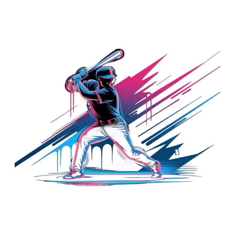 Dynamic Baseball Batter Illustration with Colorful Motion Graphics Tapestry