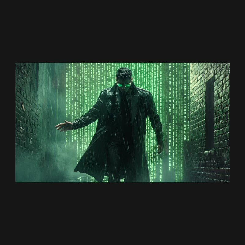 The Matrix Cyberpunk Scene: Digital Rain in a Dark Alley Desk Mat