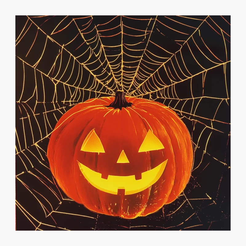Spooky Halloween Jack-o'-Lantern with Glowing Spider Web Pin