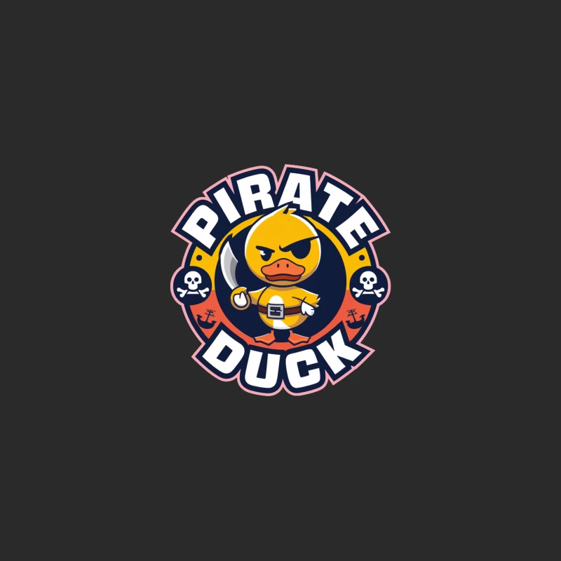Pirate Duck Cartoon Mascot Logo with Skull and Crossbones Baseball Cap
