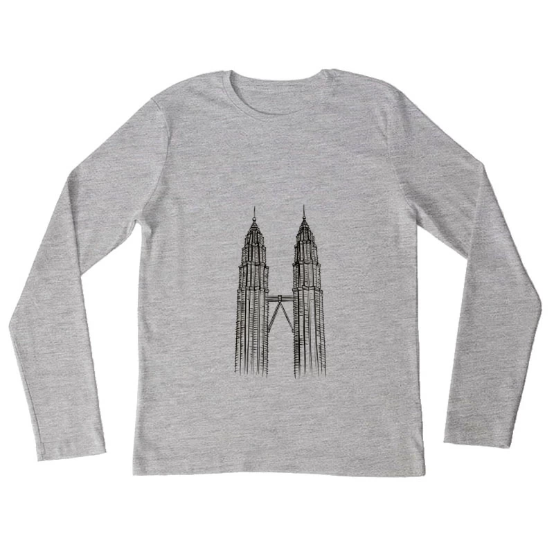 Line Drawing of Iconic Petronas Twin Towers in Kuala Lumpur Female Long Sleeve T-Shirt