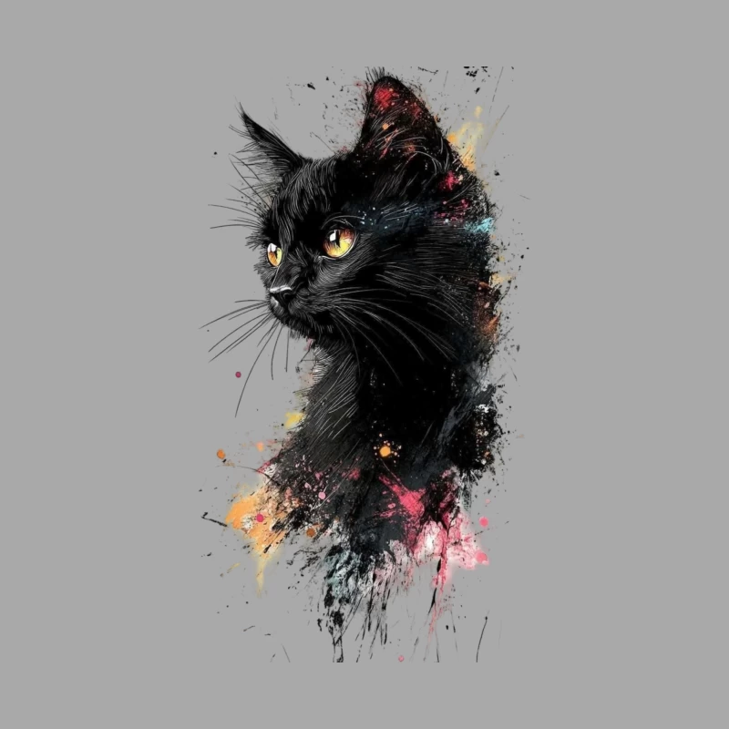 Colorful Watercolor Portrait of a Black Cat Male Pullover Hoodie