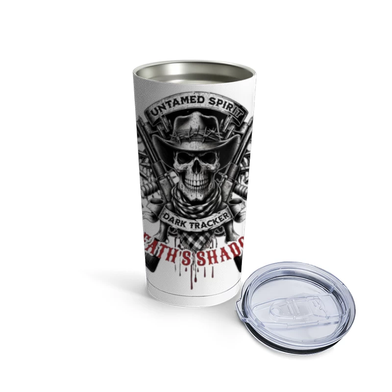 Untamed Spirit Dark Tracker Death's Shadow Skull with Crossed Guns Travel Mug