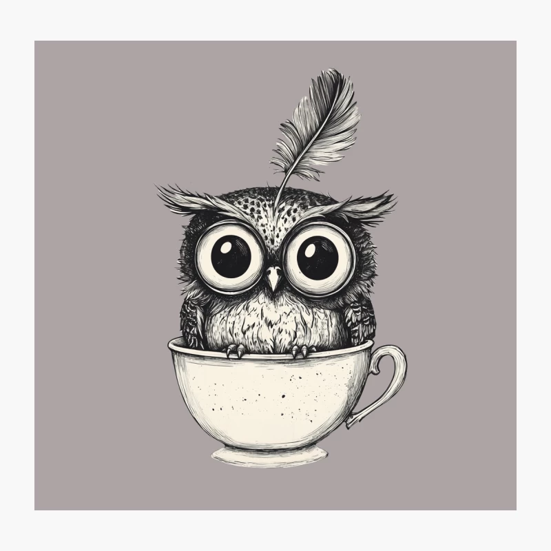 Whimsical Owl in Teacup Illustration Throw Pillow