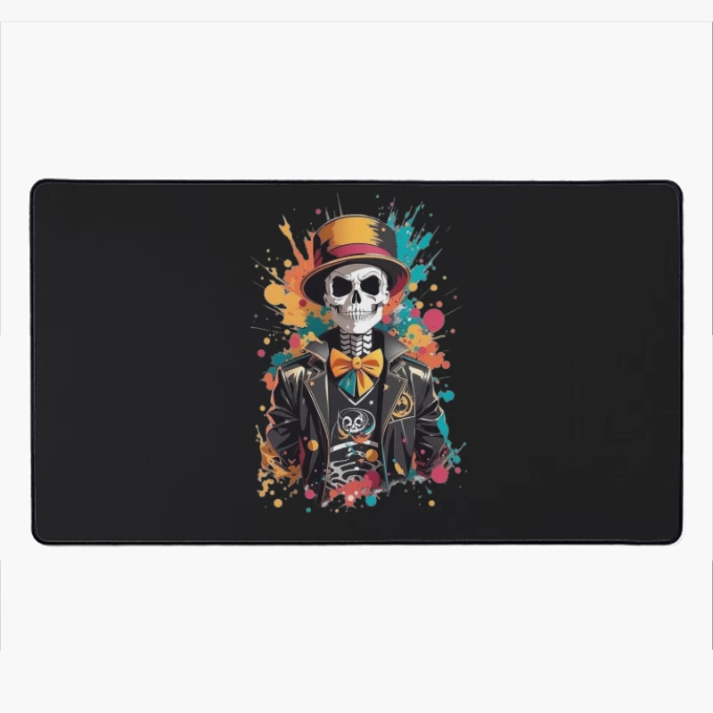 Colorful Skeleton in a Top Hat Desk Mat