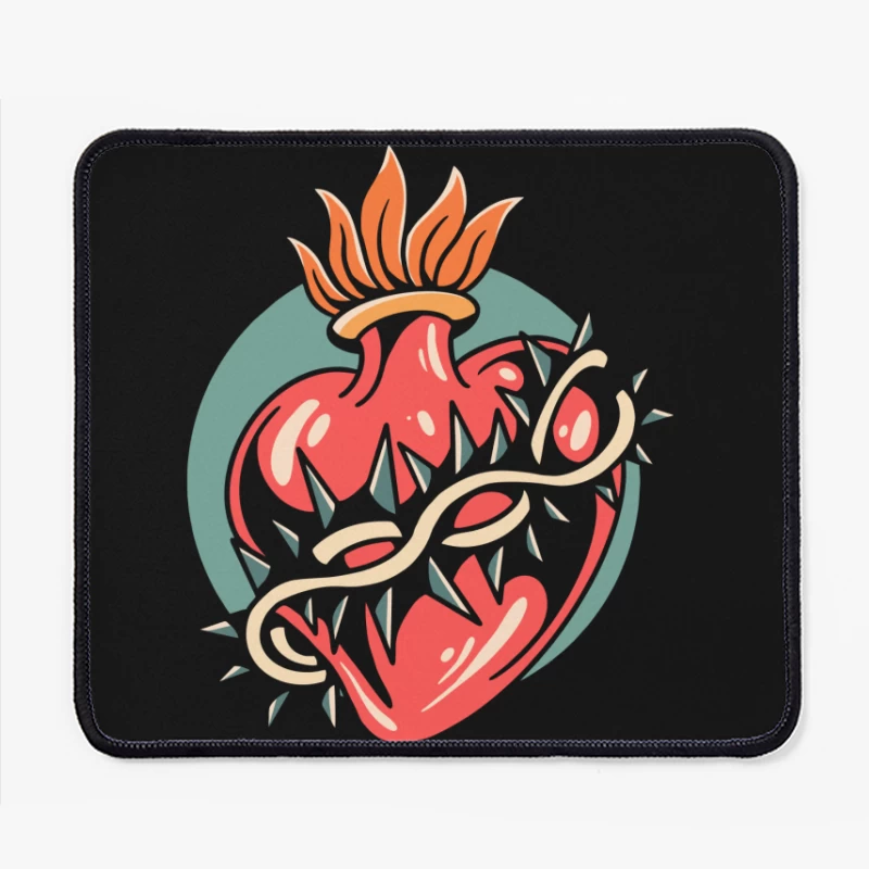 Illustration of a Heart with Thorns and Flame Mouse Pad