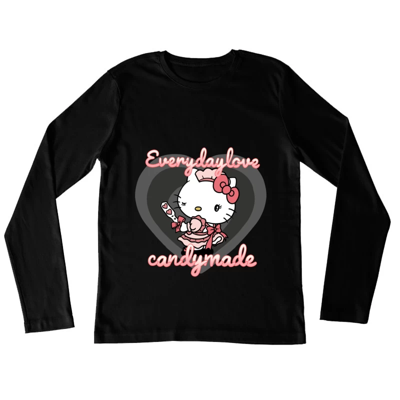 Niedliches Herz-Katzen-Design Damen Langarm T-Shirt