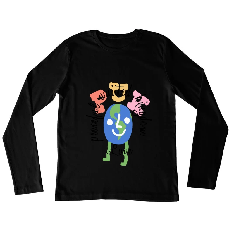 Fröhliche Erde Illustration Damen Langarm T-Shirt