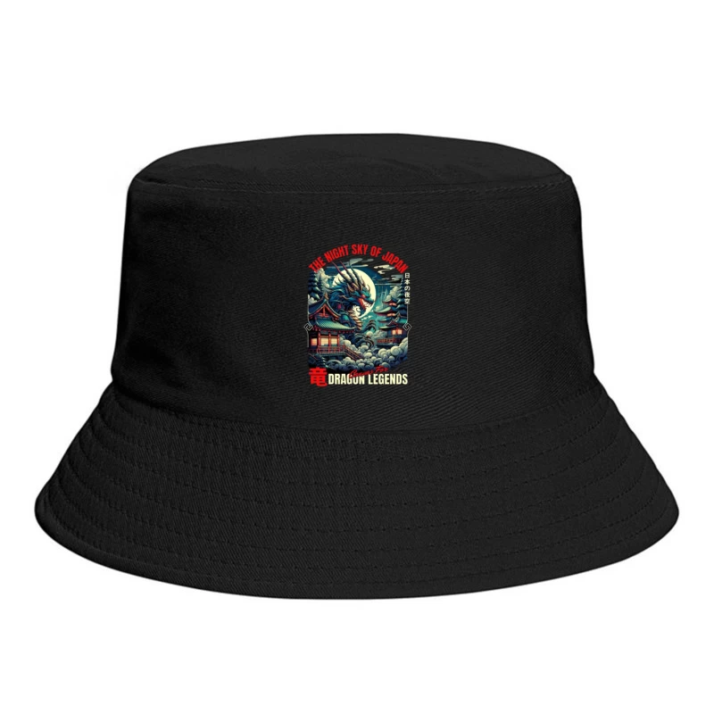 Mythical Dragon Under Japanese Night Moon Bucket Hat