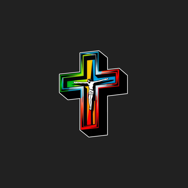 Colorful Modern Christian Cross with Crucifixion Bucket Hat