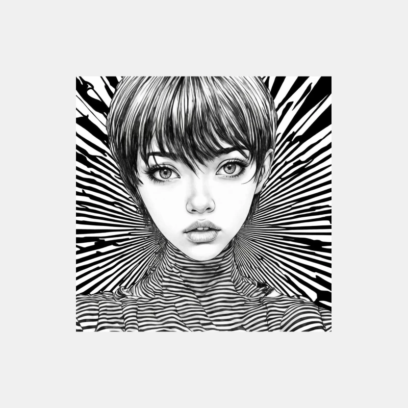 Striking Black and White Manga-Style Portrait with Hypnotic Striped Pattern Male Tank Top