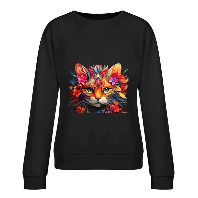 Bunte Katzenkunst mit Blumenmotiv Damen Pullover Sweatshirt