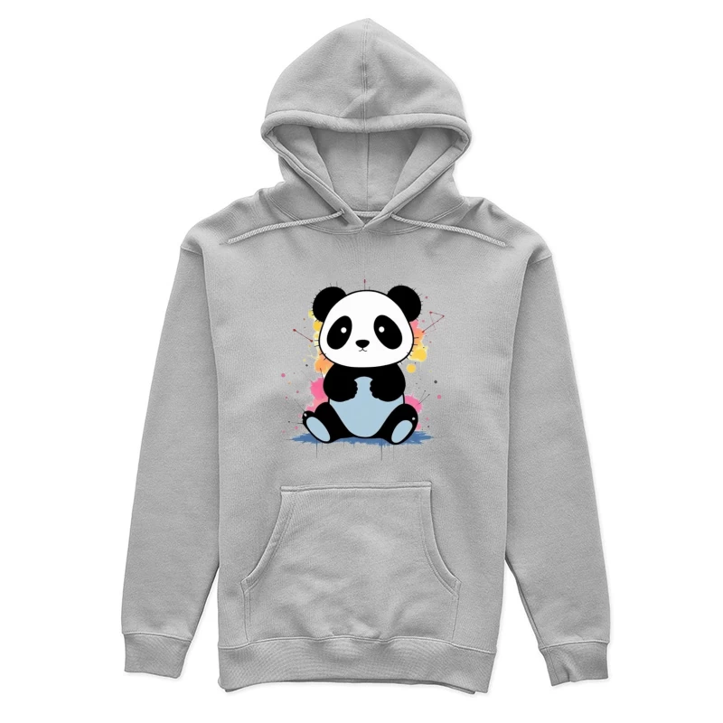 Adorable Cartoon Panda with Watercolor Splash Background Female Pullover Hoodie