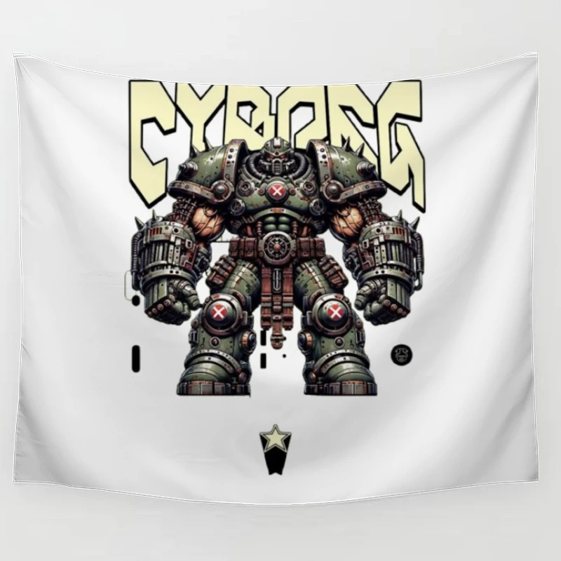 Heavy Combat Cyborg Mech Armor Illustration Tapestry