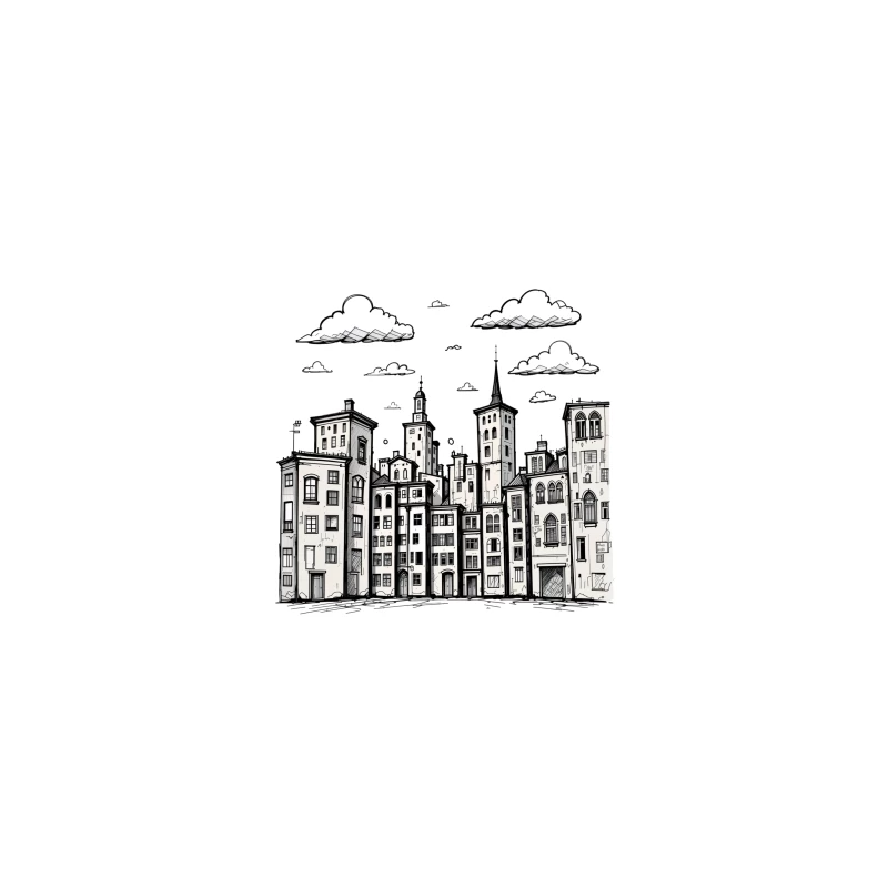 Stylized Black and White Cityscape Illustration Coffee Mug