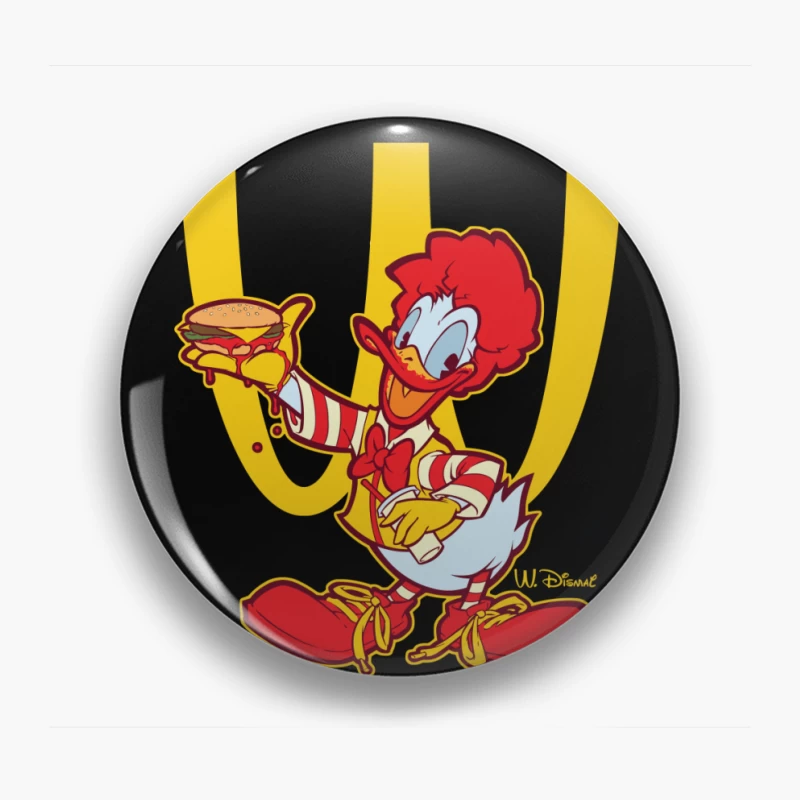 Cartoon Fast Food Character Holding a Burger Pin