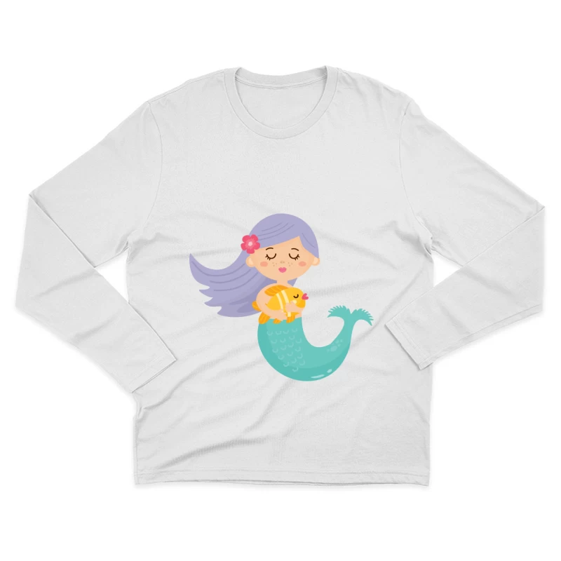 Petite sirène avec poisson Homme Manches Longues T-Shirt