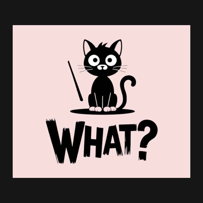Funny Black Cat Cartoon with Question Mark in Minimalist Style Mouse Pad