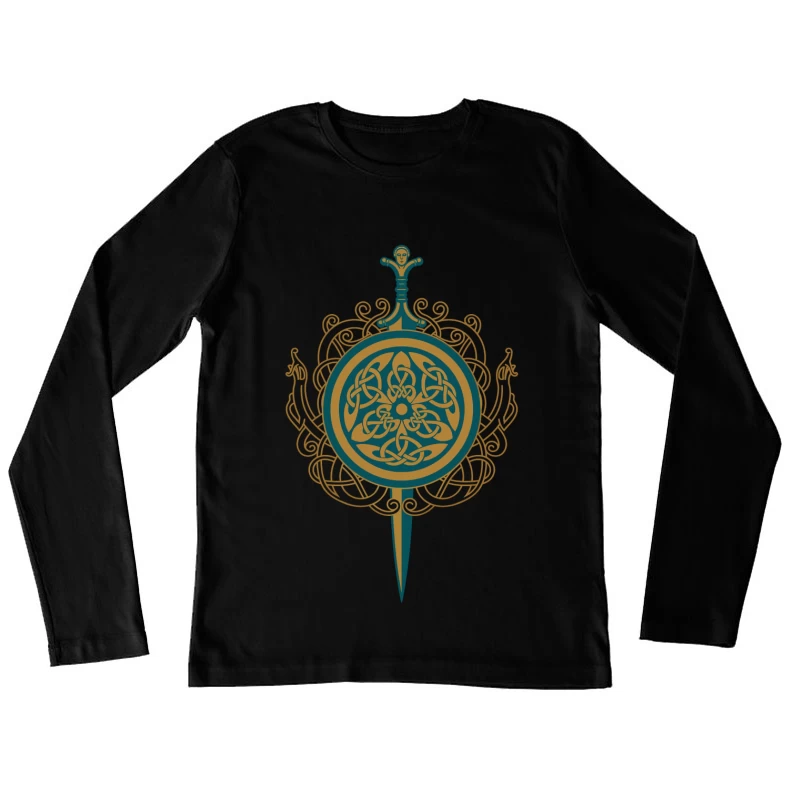 Intricate Celtic Knot Shield and Sword Design Female Long Sleeve T-Shirt