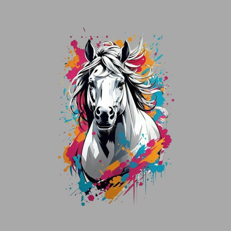 Colorful Digital Art of a Horse Male Pullover Hoodie