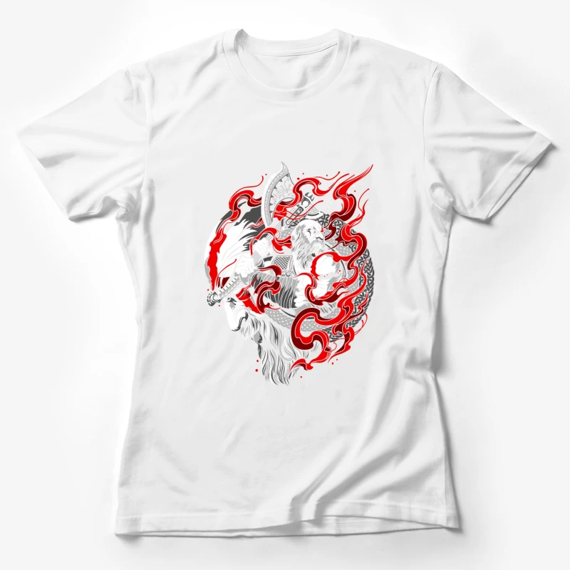 Fierce Warrior with Axe and Flames Female T-Shirt