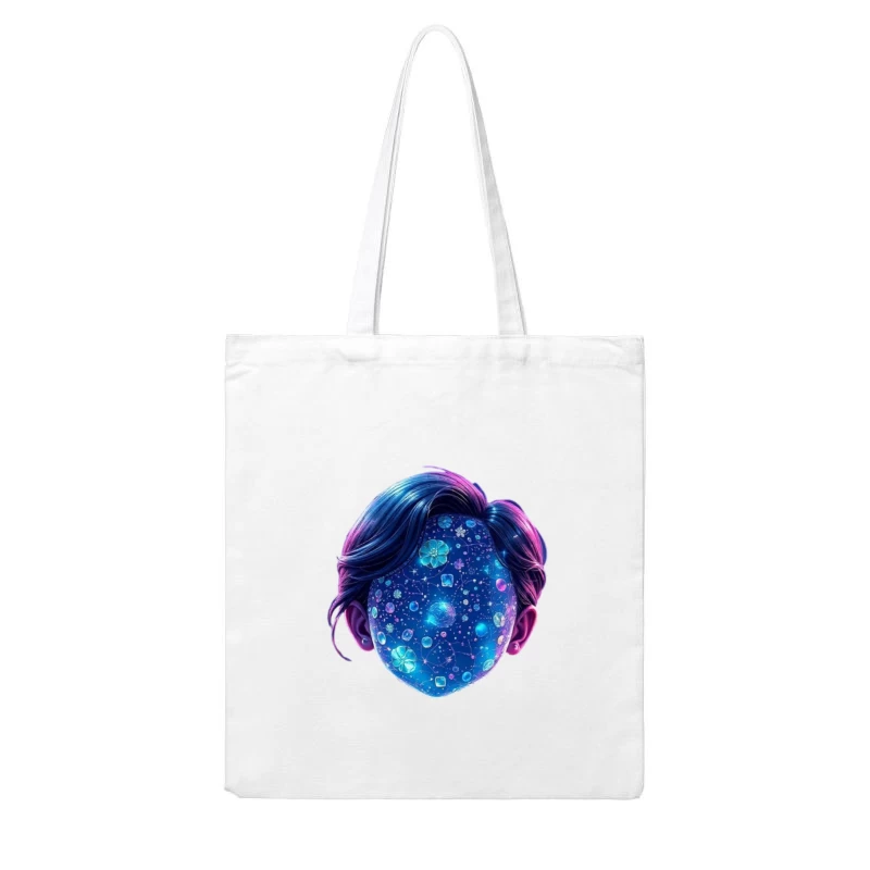 Ethereal Cosmic Portrait with Galaxy-Patterned Face Cotton Tote Bag