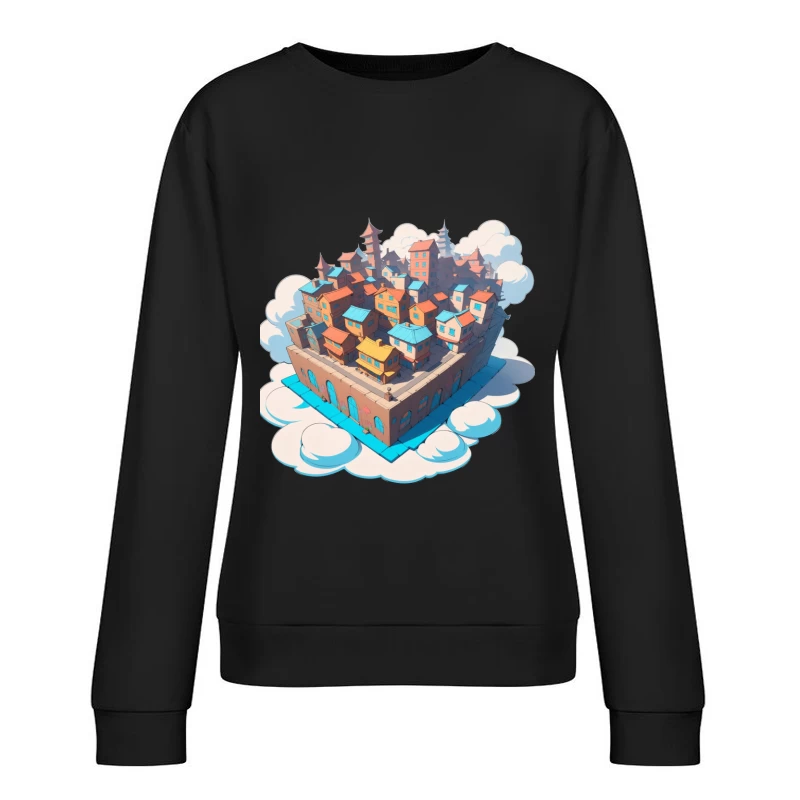 Whimsical Colorful City in the Clouds Female Pullover Sweatshirt