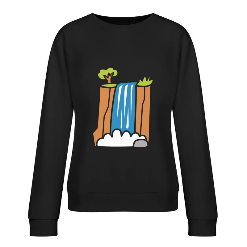 Cartoon Waterfall Nature Illustration Female Pullover Sweatshirt