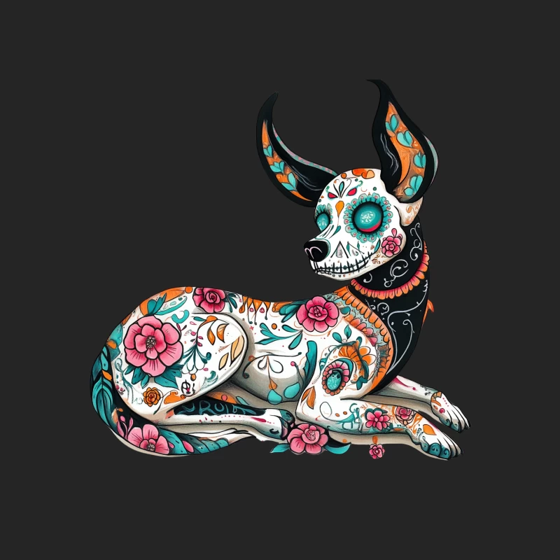 Mexican Day of the Dead Chihuahua with Floral Sugar Skull Design Female Pullover Sweatshirt