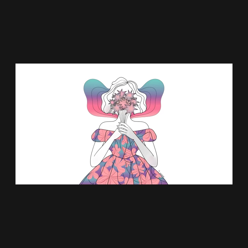 Surreal Feminine Illustration with Floral Dress and Stargazer Lilies Desk Mat