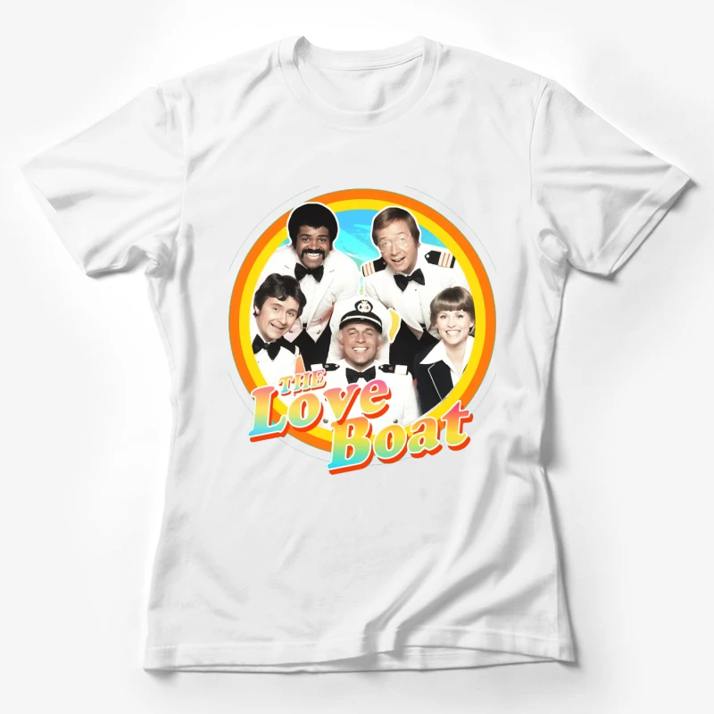 The Love Boat Classic TV Show Cast Promotional Image with Rainbow Circle Frame Female T-Shirt