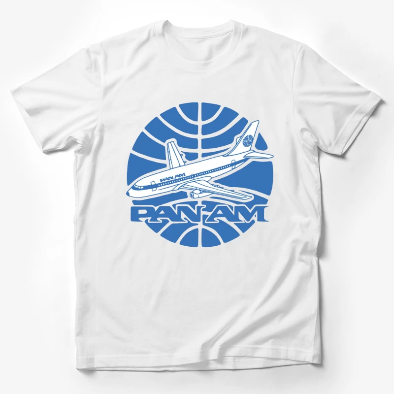 Vintage Pan Am Airlines Blue Globe Logo with Aircraft Design Male T-Shirt